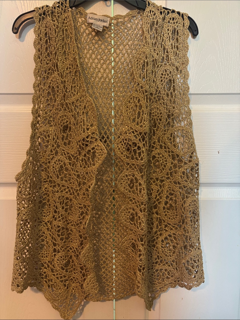 Adrian Jordan Gold Crochet Open-Front Vest